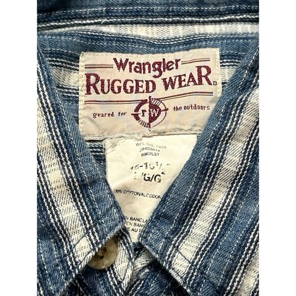 Vtg Wrangler Rugged Wear Shirt Mens Large Button Up Long Sleeve Western Striped - Picture 5 of 10